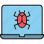 bug, detective, virus, laptop, computer, hacking, cyber, attack, icon 