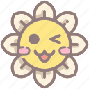 cute, kawaii, daisy, flower, emoji, emoticon, wink