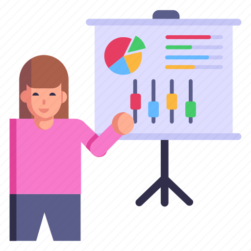 Data analyst, business presentation, business training, business lecture, business chart icon - Download on Iconfinder