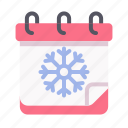 calendar, date, season, schedule, winter, snow, snowflake