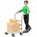 courier, package, trolley, delivery, logistics, service, box, shipping, parcel 