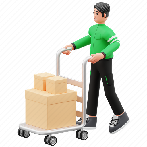 Courier, packages, trolley, parcel, shipping, box, delivery 3D illustration - Download on Iconfinder