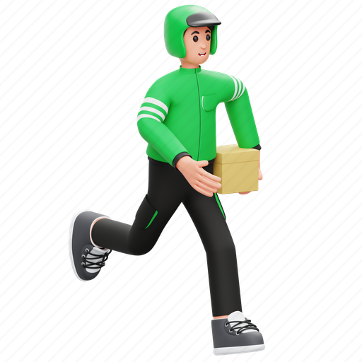Courier, running, carrying, packages, shipping, box, parcel 3D illustration - Download on Iconfinder