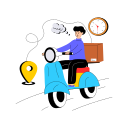 on, time, delivery, service, scooter, courier, shipping, logistics