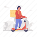 delivery woman, scooter courier, scooter delivery, cargo 