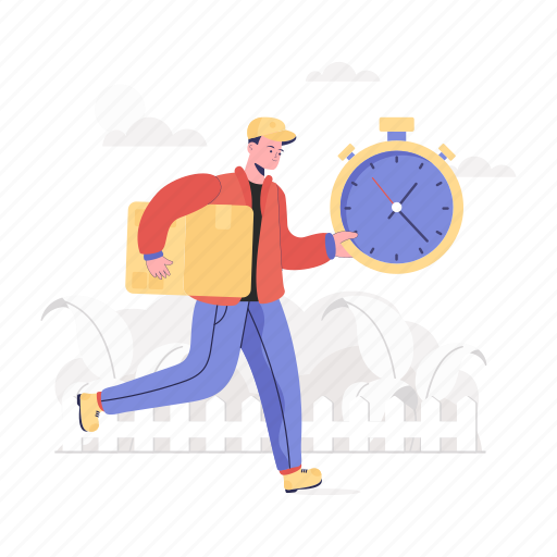 Product delivery, fast delivery, quick delivery, delivery boy, on time delivery illustration - Download on Iconfinder