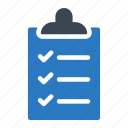 checklist, clipboard, document, report, sheet