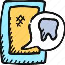 application, care, dental, doodle, mobile, screen, tooth icon