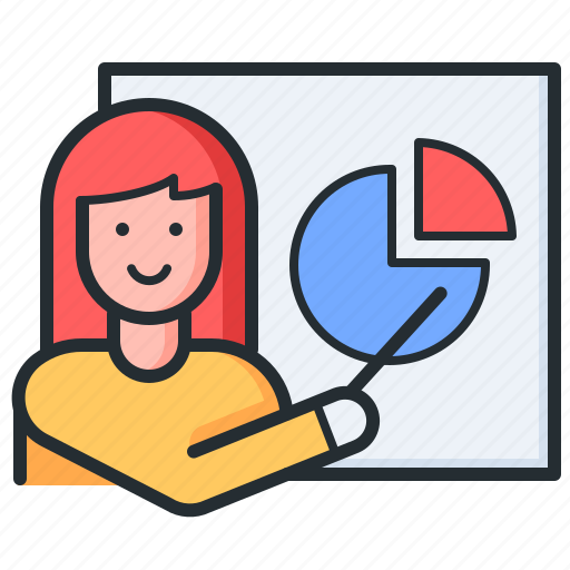 Girl, diagram, presentation, content management icon - Download on Iconfinder