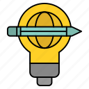 bulb, globe, light, pen, success