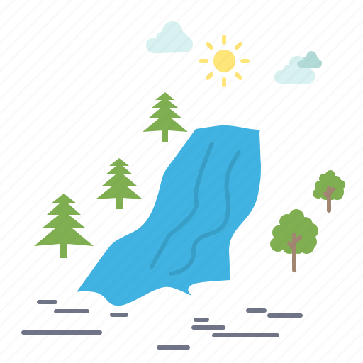 Clouds, nature, pain, tree, waterfall icon - Download on Iconfinder