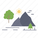 hill, landscape, mountain, nature, sun