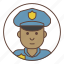 afro, avatar, man, officer, police, policeman 