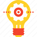 bulb, cogwheel, concept, development, idea, lamp, light