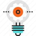 bulb, cogwheel, concept, development, idea, lamp, light