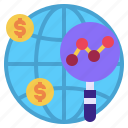 currency, globe, magnify