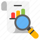report, graph, chart, statistics, bar, loupe, magnifying glass