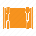 place mat, dining, fork, spoon 