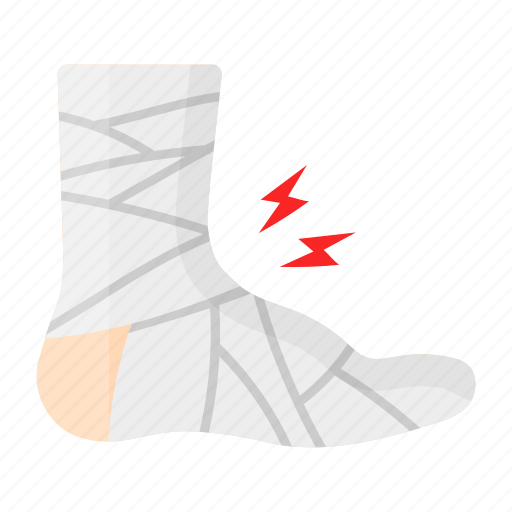 Foot injury, foot pain, sprain, foot fracture, hurt foot, bandage, plaster icon - Download on Iconfinder