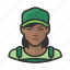avatar, baseball cap, overalls, user, woman 