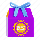 diwali, gift, diwali gift, festival present, surprise, 3d icon, 3d illustration, 3d render 