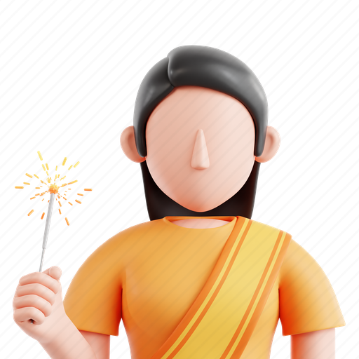 Diwali, woman, diwali woman, traditional attire, celebration, 3d icon, 3d illustration 3D illustration - Download on Iconfinder