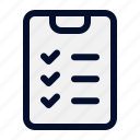 list, clipboard, survey, report, inquiry, fact, document, specification
