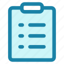 clipboard, document, list, checklist, report, paper, file, data