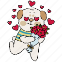 dog, holding, flower bouquet, in love, love, valentine, passion, romance, dating