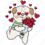 dog, holding, flower bouquet, in love, love, valentine, passion, romance, dating 