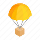 box, crate, delivery, gift, isometric, parachute, travel