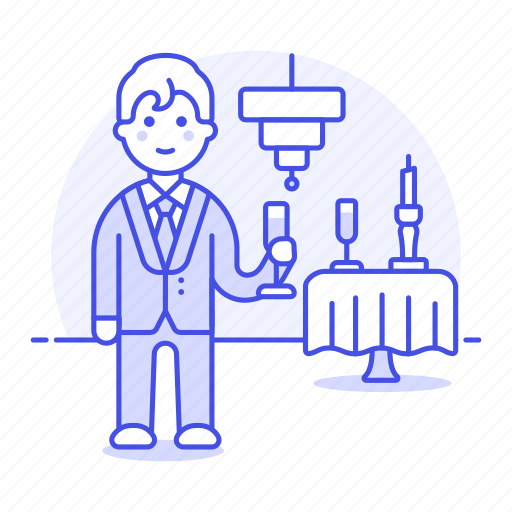 Male, glass, hold, attentdant, drink, alcohol, celebration icon - Download on Iconfinder