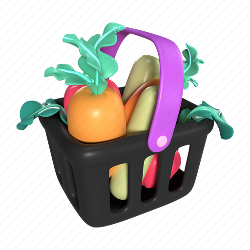 Shopping, online, store, basket, container, full, food 3D illustration - Download on Iconfinder
