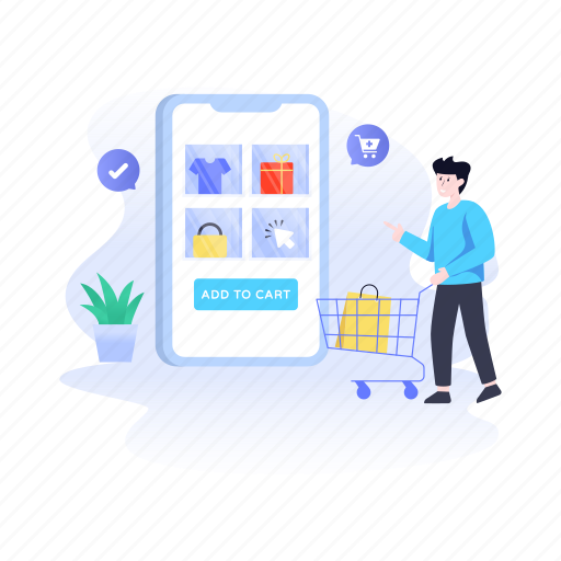 Shopping app, add to cart, retailing app, online shopping, ecommerce illustration - Download on Iconfinder