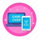 online, gaming, game over, emulator, mobile gaming, laptop