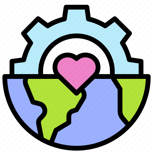 Earth, environment, ecology, cog wheel, heart icon - Download on Iconfinder
