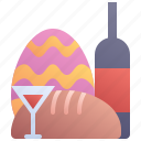 food, easter, egg, wine, bread, celebration, holiday, sunday, day