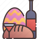 food, easter, egg, wine, bread, celebration