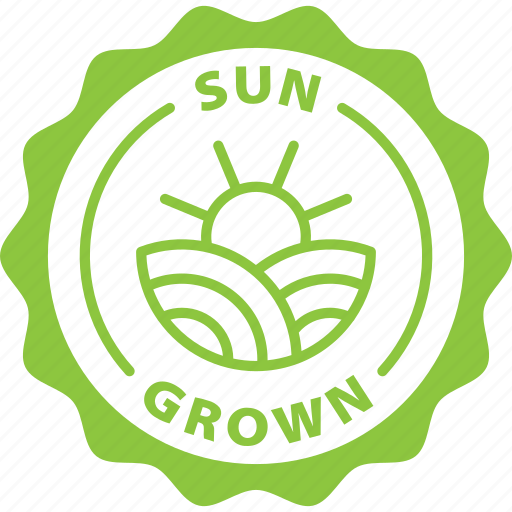 Green, label, sun grown, sunny, sun, grown, farm food icon - Download on Iconfinder