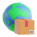 worldwide, shipping, 3d icon, 3d illustration, 3d render, global, international, box, package 