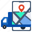 ecommerce, smartphone, delivery, truck, transportation, location, pinmap 