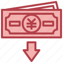arrow, business, down, finance, money, value
