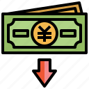 arrow, business, down, finance, money, value