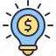 idea, invention, dollar, light, bulb, money 