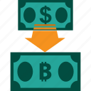 conversion, currency, dollar to bitcoin, exchange, money, rate