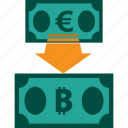 conversion, currency, euro to bitcoin, exchange, money, rate
