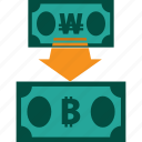 conversion, currency, exchange, money, rate, won to bitcoin