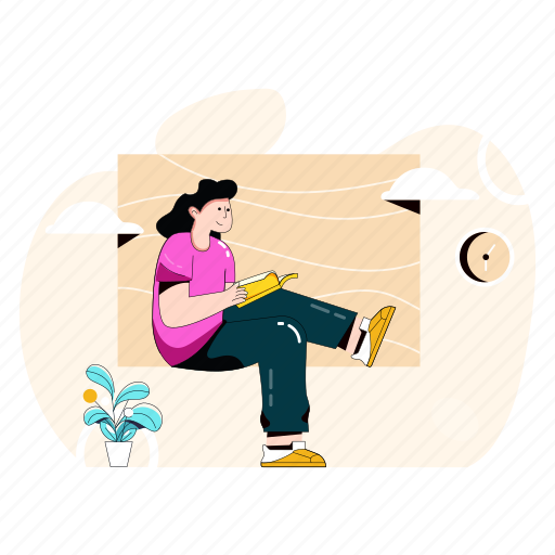 Learning, reading, education, student, female student illustration - Download on Iconfinder