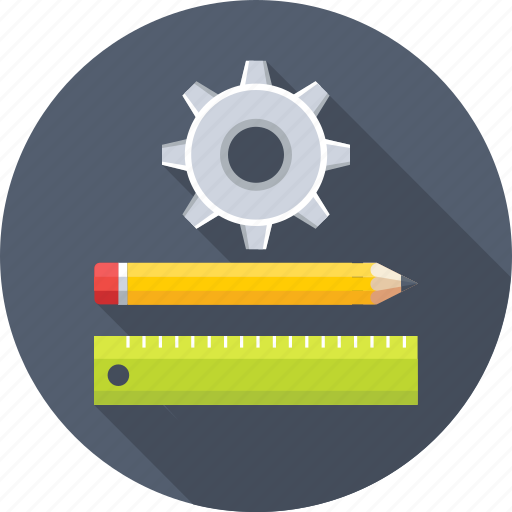 Draft tools, gearwheel, geometry, pencil, ruler icon - Download on Iconfinder