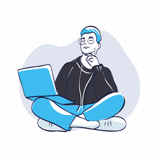 Sitting, lap top, notebook, computer, online, thinking, idea icon - Download on Iconfinder